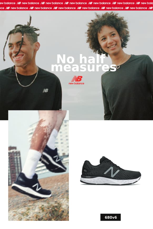 Portuguese advert for New Balance that says, in English, "No half measures"
