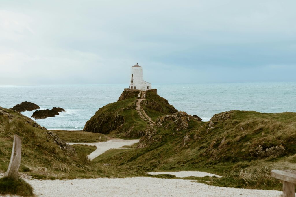 Twr Mawr Lighthouse on Ynys Llanddwyn on Anglesey, Wales. European Language Facts