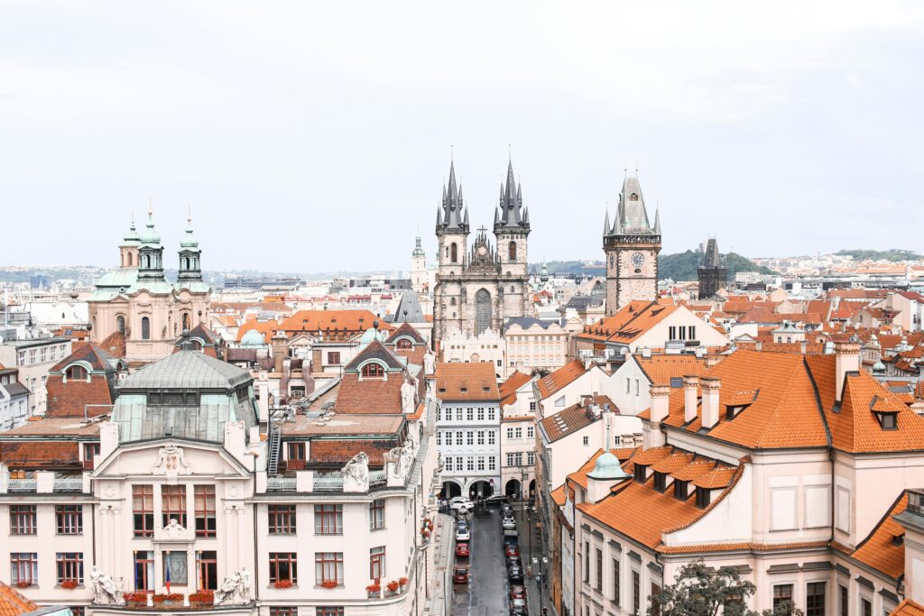 Drone Shot of the City of Prague. European Language Facts.